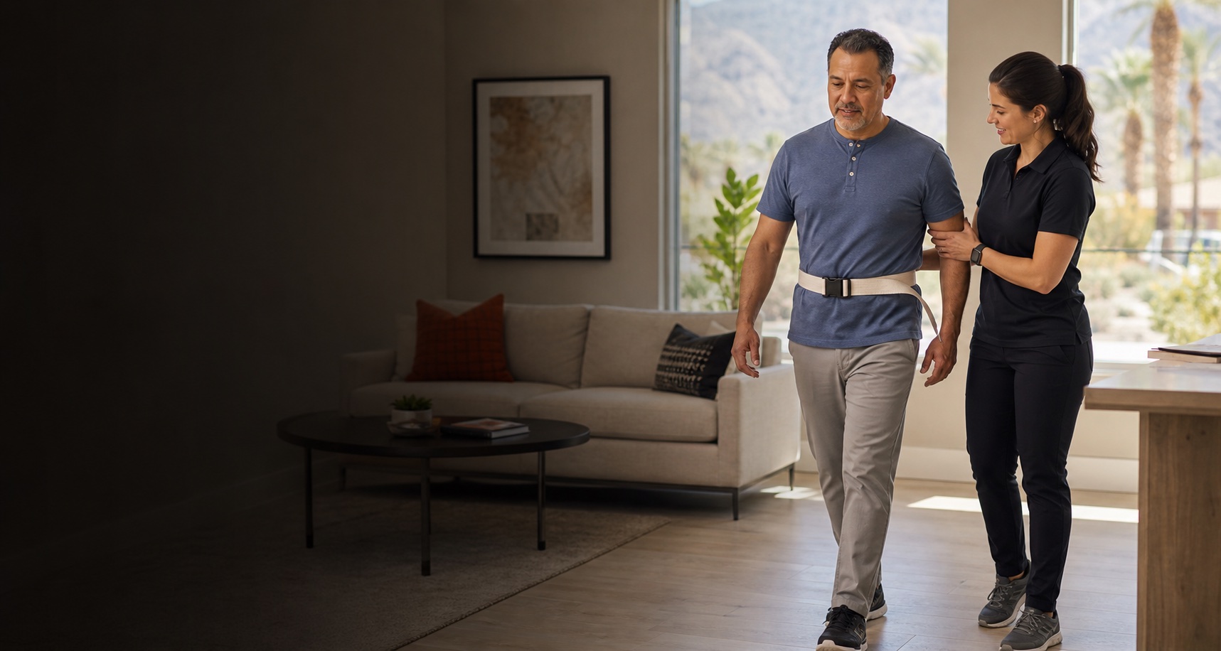 STRIVE physical therapist helping a patient with in-home mobility practice